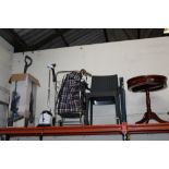 A VACUUM CLEANER, STEAMER, TROLLEY, CHAIR, OCCASIONAL TABLE AND PROJECTOR SCREEN