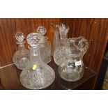 A COLLECTION OF CUT GLASS TO INCLUDE A SHIPS DECANTER, STUART CRYSTAL VASE ETC. TOGETHER WITH A