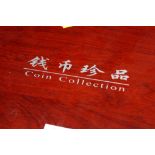 FIVE WOODEN COIN COLLECTION BOXES