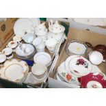 TWO TRAYS OF ASSORTED CHINA TO INCLUDE ROYAL ALBERT HERITAGE COFFEE CUPS