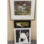 THREE ASSORTED BULL TERRIER DOG PICTURES COMPRISING OF A FRAMED AND GLAZED OIL ON BOARD ENTITLED '