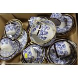 A TRAY OF BLUE AND WHITE COPELANDS CHINA TO INCLUDE A SET OF SIX TRIOS