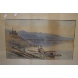 A FRAMED AND GLAZED WATERCOLOUR OF A ORIENTAL RIVER SCENE SIGNED AND DATED TO THE LOWER LEFT F H