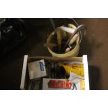 A TUB OF TOOLS TO INCLUDE HAMMERS, TROWELS, CROW BAR ETC. TOGETHER WITH A TRAY OF TOOLS TO INCLUDE