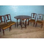 AN OAK DROP LEAF TABLE AND FOUR EDWARDIAN STYLE CHAIRS