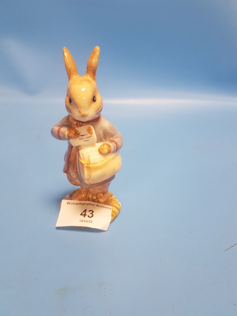 A ROYAL ALBERT BEATRIX POTTER "PETER WITH POSTBAG" WITH UNUSUAL INVERTED BACK STAMP