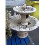 A TWO TIER CONCRETE SHELL STYLED GARDEN WATER FOUNTAIN BY DENMAR VI WAUCONDA A/F (DAMAGED UPRIGHT)