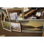 A QUANTITY OF PICTURES AND PRINTS AND A WALL MIRROR