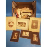 A LIBERTY AND CO EDWARDIAN CARD BOX AND A QUANTITY OF PERIOD PHOTOGRAPHS