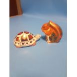 A ROYAL CROWN DERBY "TURTLE" TOGETHER WITH A "SQUIRREL"