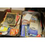 FOUR TRAYS OF FOOTBALL RELATED ITEMS TO INCLUDE PROGRAMMES, PHOTOGRAPHS, MAGAZINES, BOOKS ETC. (