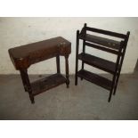 AN OAK HALL / CONSOLE TABLE AND A SMALL EBONISED OAK BOOKCASE