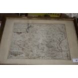 A FRAMED AND GLAZED SAXTON-KIP MAP OF HERTFORDSHIRE CIRCA 1607