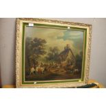AFTER GEORGE MORLAND, AN OIL ON CANVAS OF A RURAL RUSTIC SCENE DEPICTING "THE MULE RACE", WIDTH: