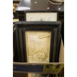 SIX FRAMED PICTURES INCLUDING AN ELIZABETHAN SCENE IN 3D, POSSIBLY CORK AND A DECORATIVE FRAME