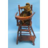 A VINTAGE DOLL'S CHAIR AND A VINTAGE TEDDY BEAR