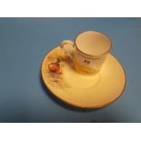 A HAND PAINTED ROYAL WORCESTER CUP SIGNED F CLARK TOGETHER WITH A UNMARKED SAUCER