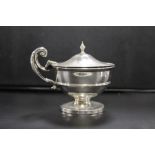 AN ANTIQUE HALLMARKED SILVER MUSTARD OF LARGE PROPORTIONS