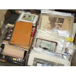 TWO TRAYS OF ASSORTED EPHEMERA AND BOOKS TO INCLUDE MILITARY INTEREST PHOTOGRAPHS, VINTAGE 'THE