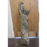 A GARDEN FIGURE OF A LADY CARRYING WATER H - 100 CM A/F