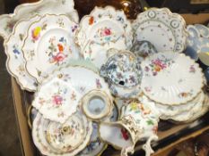 A TRAY OF ANTIQUES AND LATER CERAMICS TO INCLUDE LIMOGES, CRESCENT