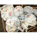 A TRAY OF ANTIQUES AND LATER CERAMICS TO INCLUDE LIMOGES, CRESCENT