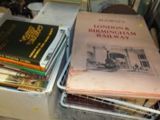 A QUANTITY OF ASSORTED BOOKS TO INCLUDE A VINTAGE BOURNE'S LONDON AND BIRMINGHAM RAILWAY BOOK,