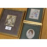 A HAND PAINTED PORTRAIT MINIATURE OF A LADY, TOGETHER WITH A FLORAL EXAMPLE BOTH SIGNED M FLANDERS