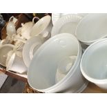 THREE TRAYS OF PLAIN WHITE CHINA AND CERAMICS TO INCLUDE ROYAL LIMOGES EXAMPLES