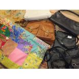 A SELECTION OF LADIES BAGS ETC TO INC A RADLEY EXAMPLE TOGETHER WITH A PATCHWORK BLANKET