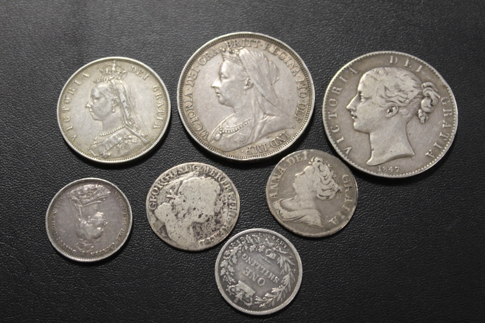 A BAG OF ANTIQUE SILVER COINS TO INCLUDE 1847 AND 1897 VICTORIAN CROWNS - Image 2 of 2