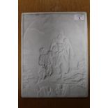 A VINTAGE PORCELAIN LITHOPHANE PLAQUE OF A BEARDED GENTLEMAN AND YOUNG GIRL BEFORE A RIVER SIZE -