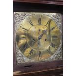 A NINETEENTH CENTURY OAK AND MAHOGANY BRASS FACE EIGHT DAY LONGCASE CLOCK BY BROWN - CHESTER, the