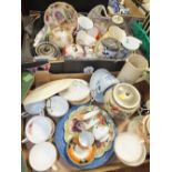 TWO TRAYS OF ASSORTED CHINA AND CERAMICS TO INCLUDE ROYAL ALBERT OLD COUNTRY ROSES CUPS AND