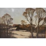 EDGAR THOMAS HOLDING (1870-1952). A winter wooded landscape with farmstead, 'Winter at Sutton' see