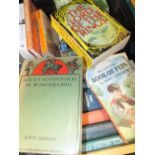 TWO TRAY OF ASSORTED MODERN AND VINTAGE BOOKS TO INCLUDE LADYBIRD BOOKS, CHILDRENS TITLES ETC`