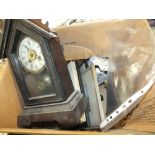 A BOX OF COLLECTABLES TO INCLUDE A GOTHIC STYLE MANTLE CLOCK