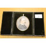 E.L. CRINK (XIX-XX). Oval portrait miniature on ivory, side view head and shoulder study of a