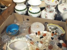 A TRAY OF CERAMICS AND GLASSWARE TO INCLUDE SYLVAC EXAMPLES