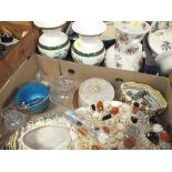 A TRAY OF CERAMICS AND GLASSWARE TO INCLUDE SYLVAC EXAMPLES