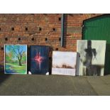 FOUR LARGE MODERN PICTURES - LARGEST 150 X 120 CM
