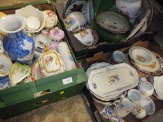 THREE TRAYS OF ASSORTED CERAMICS TO INCLUDE ROYAL WORCESTER, ROYAL ALBERT, SADLER TEAPOT ETC