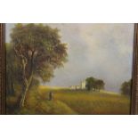 R. WITCHARD (XX). A wooded landscape with figure, church in distance, signed lower right, oil on