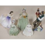 A COLLECTION OF CERAMIC FIGURES COMPRISING OF ROYAL DOULTON, COALPORT EXAMPLES, FRANKLIN MINT