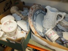 TWO TRAYS CHINA AND CERAMICS TO INCLUDE TUSCAN CHINA, JUGS ETC