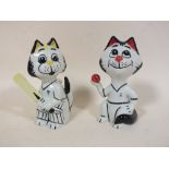 TWO CERAMIC LORNA BAILEY CRICKETER CAT FIGURES