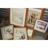 THREE WINNIE THE POOH PRINTS TOGETHER WITH TWO FRAMED AND GLAZED ORIENTAL SILK WORKS AND AN EGYPTIAN