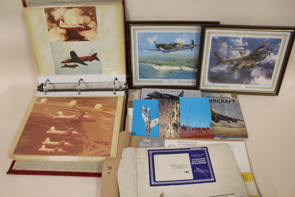 A SMALL TRAY AND ALBUM OF AVIATION RELATED EPHEMERA
