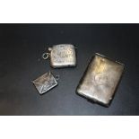 A HALLMARKED SILVER MATCHBOX HOLDER, VESTA CASE AND AN ENVELOPE SHAPED STAMP HOLDER, APPROX COMBINED