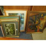 A COLLECTION OF ASSORTED PICTURES AND PRINTS TO INCLUDE AN IMPRESSIONIST OIL (8)